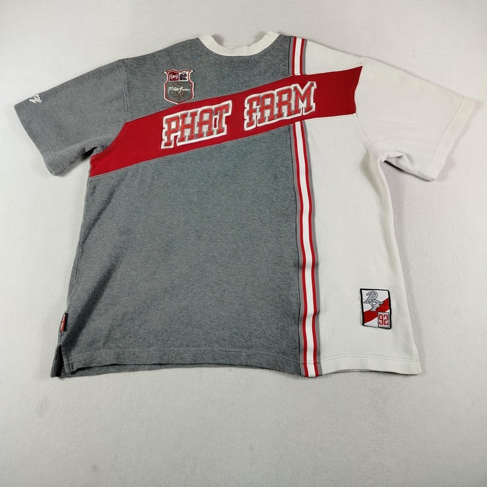 Vintage Phat Farm PF 92 Sweater Mens Large Gray‎ White Red Colorblock Streetwear